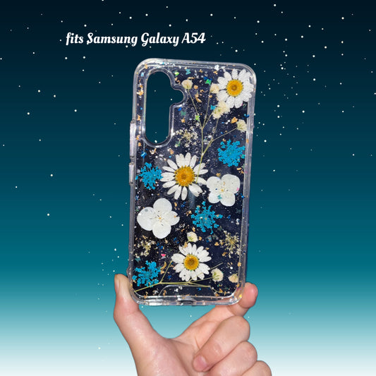 Daisies & Shimmer - Clear Resin Floral Case