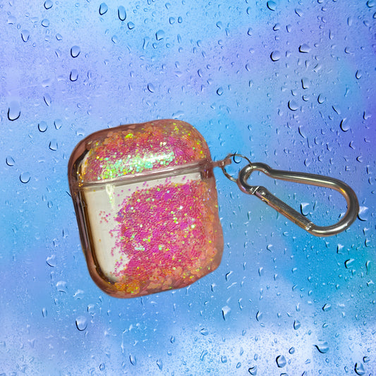 Pink Holographic Hearts - Liquid Glitter AirPods Case